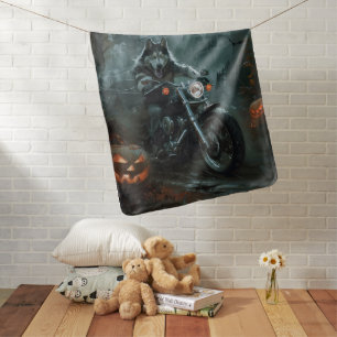 Alaskan Malamute Riding Motorcycle Halloween Scary Baby Blanket