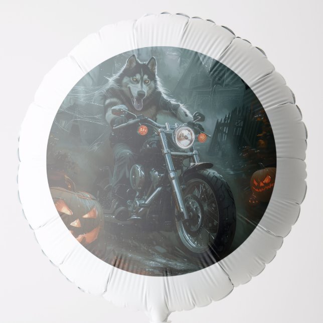 Alaskan Malamute Riding Motorcycle Halloween Scary Balloon (Front)