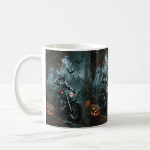 Alaskan Malamute Riding Motorcycle Halloween Scary Coffee Mug