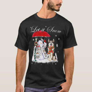 Alaskan Malamute Santa Dog Christmas Snowman Xmas T-Shirt