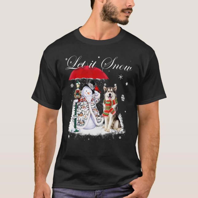 Alaskan Malamute Santa Dog Christmas Snowman Xmas  T-Shirt (Front)