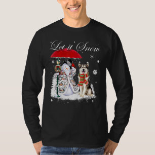 Alaskan Malamute Santa Dog Christmas Snowman Xmas T-Shirt