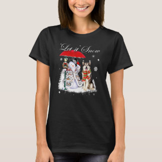 Alaskan Malamute Santa Dog Christmas Snowman Xmas T-Shirt