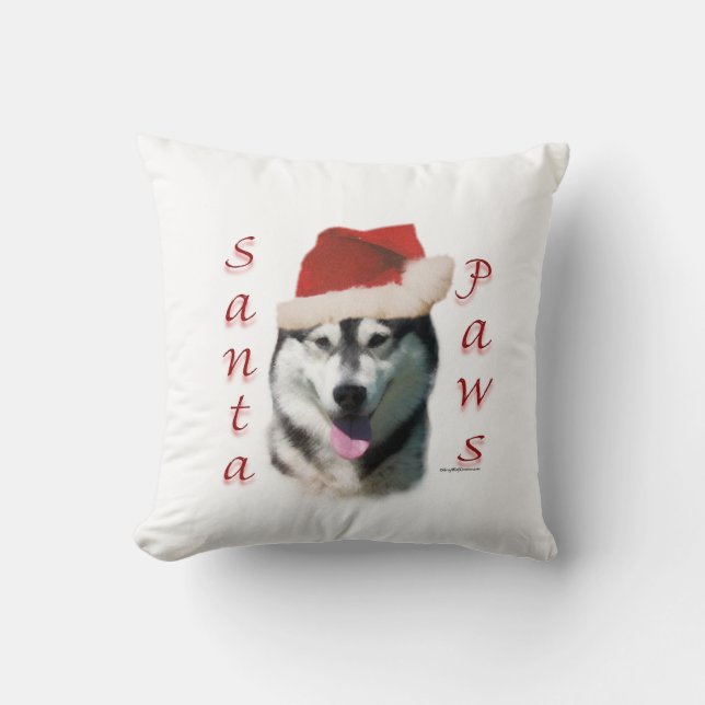 Alaskan Malamute Santa Paws Throw Pillow (Front)