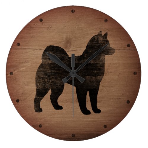 Alaskan Malamute Silhouette Rustic Large Clock
