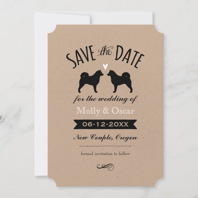 Alaskan Malamute Silhouettes Wedding Save the Date (Front)