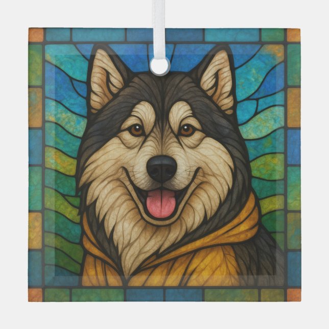 Alaskan Malamute "Stained Glass"  Glass Ornament (Front)