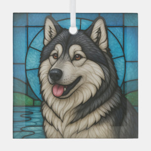 Alaskan Malamute "Stained Glass"  Glass Ornament