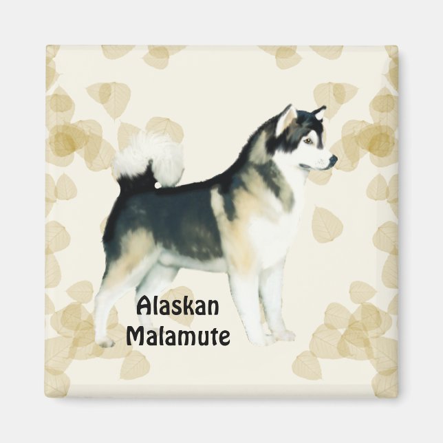 Alaskan Malamute ~ Tan Leaves Motiff Magnet (Front)