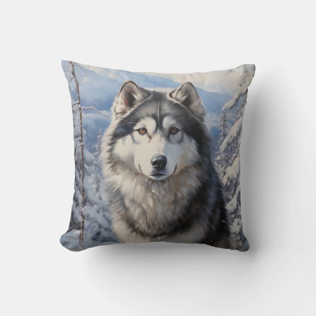 Alaskan Malamute Throw Pillow (Front)