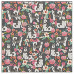 Alaskan Malamute vintage florals black Fabric