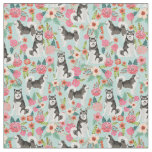 Alaskan Malamute vintage florals light blue Fabric