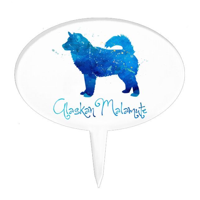 Alaskan Malamute Watercolor Cake Topper (Front)