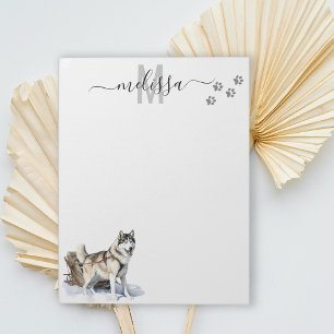 Alaskan Malamute Watercolor Monogram Personalized Notepad