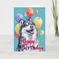 Alaskan Malamute with Balloons Birthday