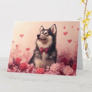 Alaskan Malamute with Roses - Valentine's Day Card