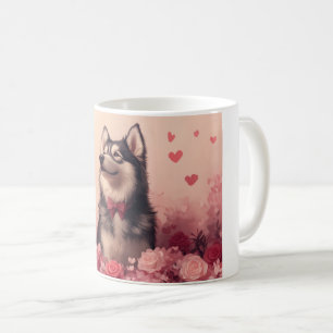 Alaskan Malamute with Roses - Valentine's Day  Coffee Mug
