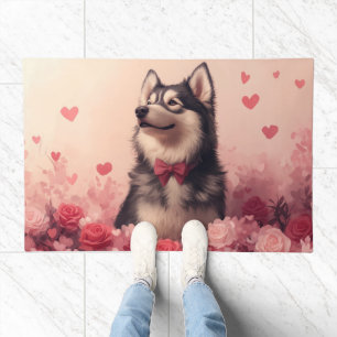 Alaskan Malamute with Roses - Valentine's Day  Doormat
