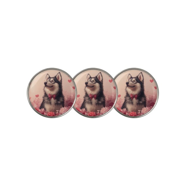 Alaskan Malamute with Roses - Valentine's Day  Golf Ball Marker (3 Up)