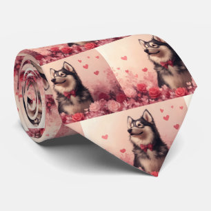 Alaskan Malamute with Roses - Valentine's Day Neck Tie