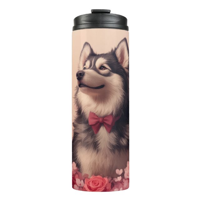 Alaskan Malamute with Roses - Valentine's Day  Thermal Tumbler (Front)