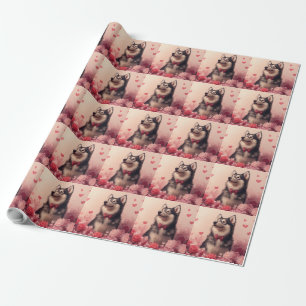 Alaskan Malamute with Roses - Valentine's Day  Wrapping Paper