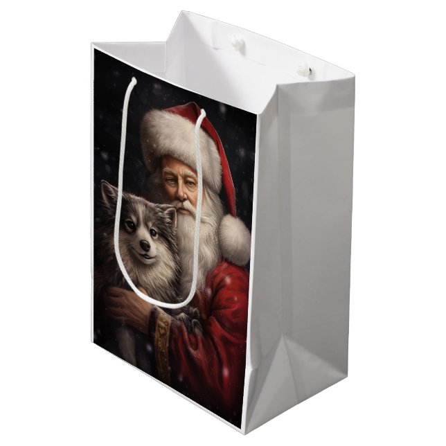 Alaskan Malamute with Santa Claus Christmas Medium Gift Bag (Front Angled)