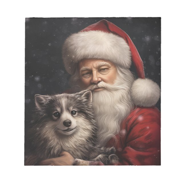 Alaskan Malamute with Santa Claus Christmas Notepad (Front)