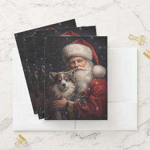 Alaskan Malamute with Santa Claus Christmas Pocket Folder