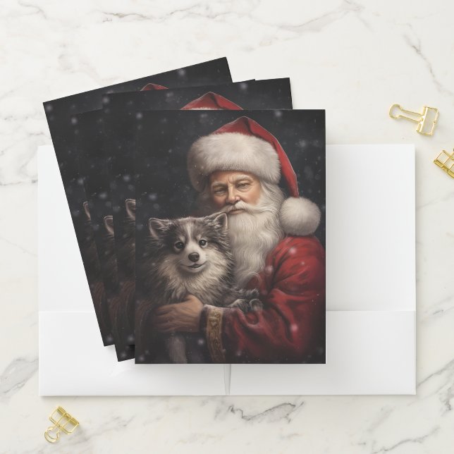Alaskan Malamute with Santa Claus Christmas Pocket Folder (In Situ)