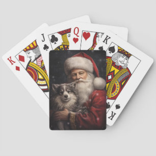 Alaskan Malamute with Santa Claus Christmas Poker Cards