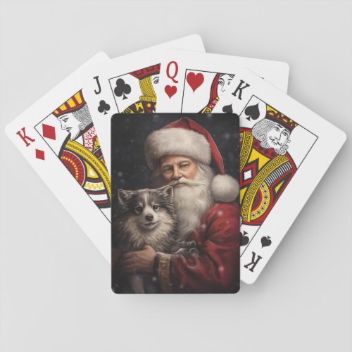 Alaskan Malamute with Santa Claus Christmas Poker Cards