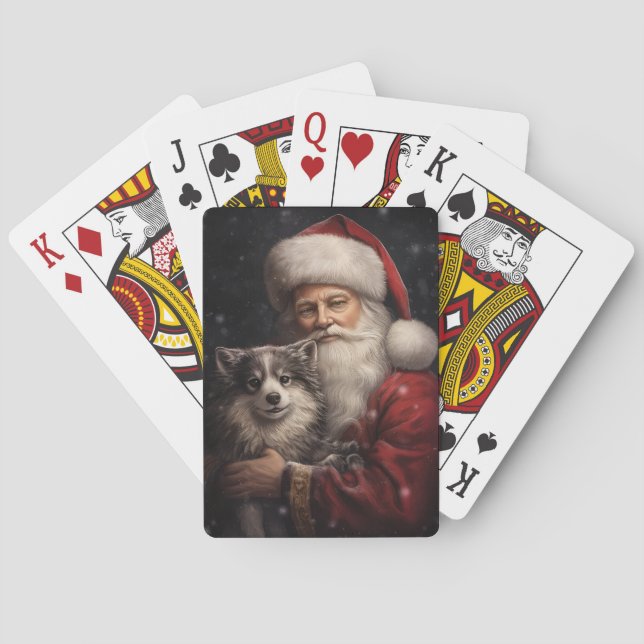 Alaskan Malamute with Santa Claus Christmas Poker Cards (Back)