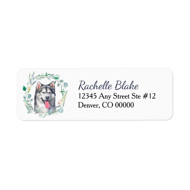 Alaskan Malamute Wreath Return Address Label (Front)