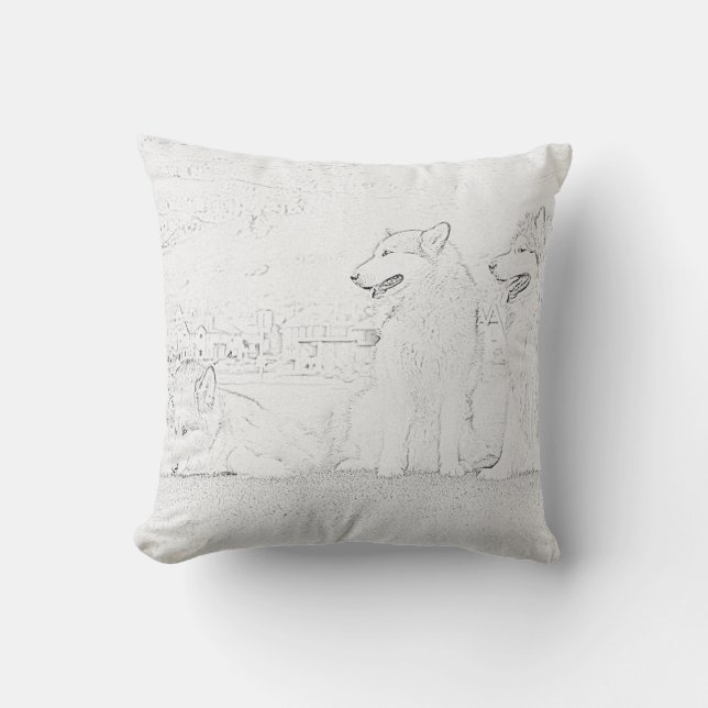 Alaskan Malamutes Throw Pillow (Front)
