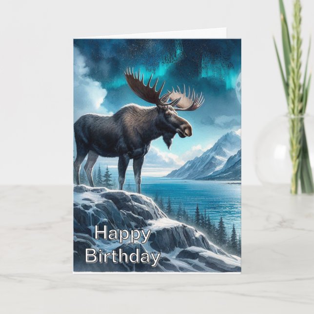 Alaskan Moose at Night Nature Birthday  Card (Front)
