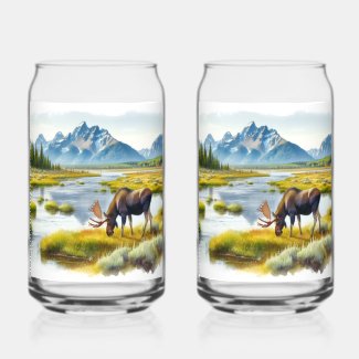 Alaskan Moose Digital Watercolor Drinkware Set
