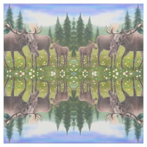 Alaskan Moose Family Fabric