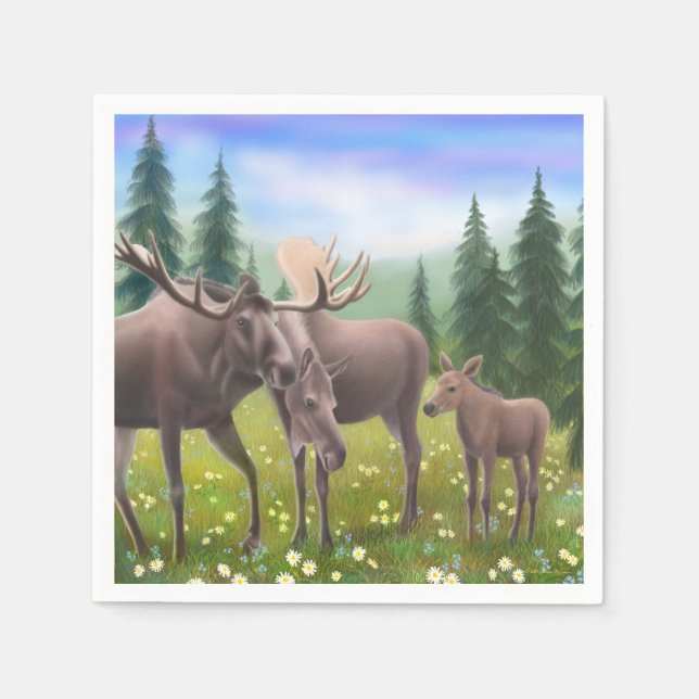 Alaskan Moose Family Paper Napkins (Front)