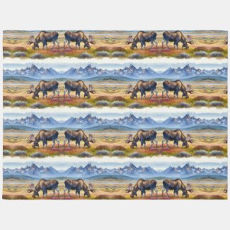 Alaskan Moose Herd Watercolor Area Rug