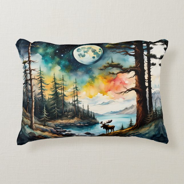 Alaskan Moose Standing on Mountain Ridge Accent Pillow (Front)