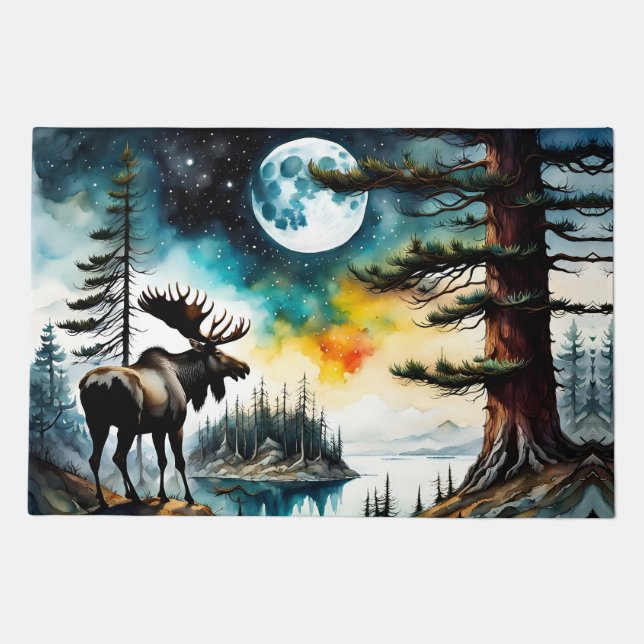 Alaskan Moose Standing on Mountain Ridge Doormat (Front)