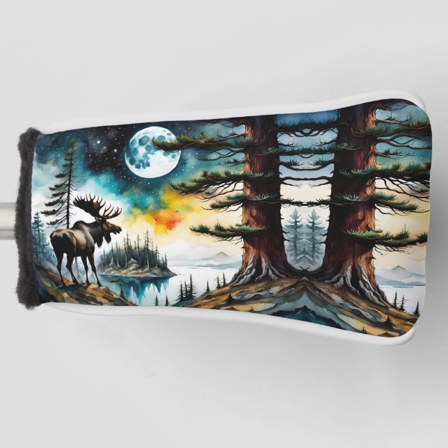 Alaskan Moose Standing on Mountain Ridge Golf Head Cover (Front)