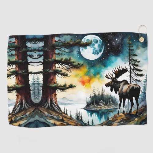 Alaskan Moose Standing on Mountain Ridge Golf Towel