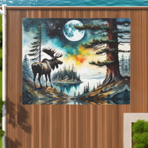 Alaskan Moose Standing on Mountain Ridge Outdoor Rug