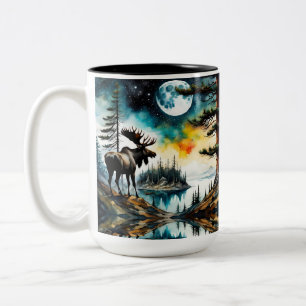 Alaskan Moose Standing on Mountain Ridge Two-Tone Coffee Mug