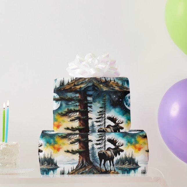 Alaskan Moose Standing on Mountain Ridge Wrapping Paper (Party Gifts)