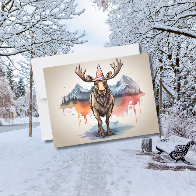 Alaskan Moose wearing birthday hat Postcard (Creator Uploaded)