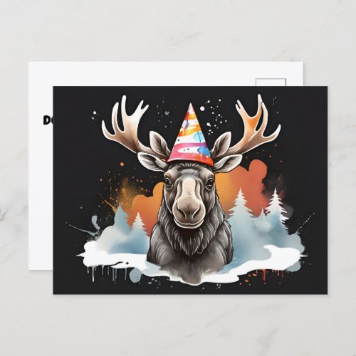 Alaskan Moose wearing cone birthday hat Postcard