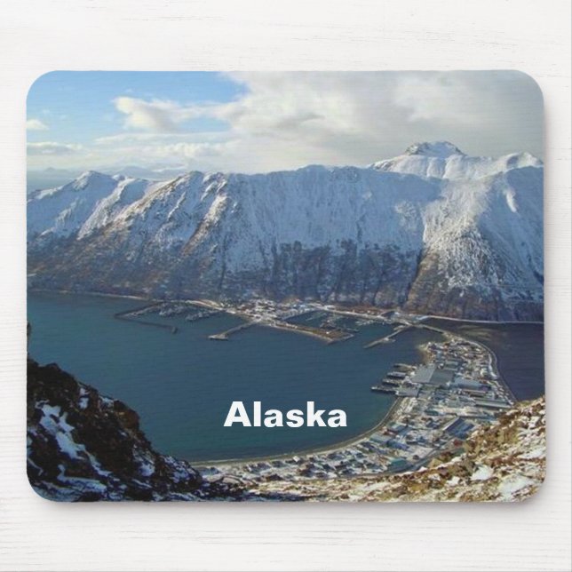 Alaskan Mountain Range and City Below Mouse Pad (Front)